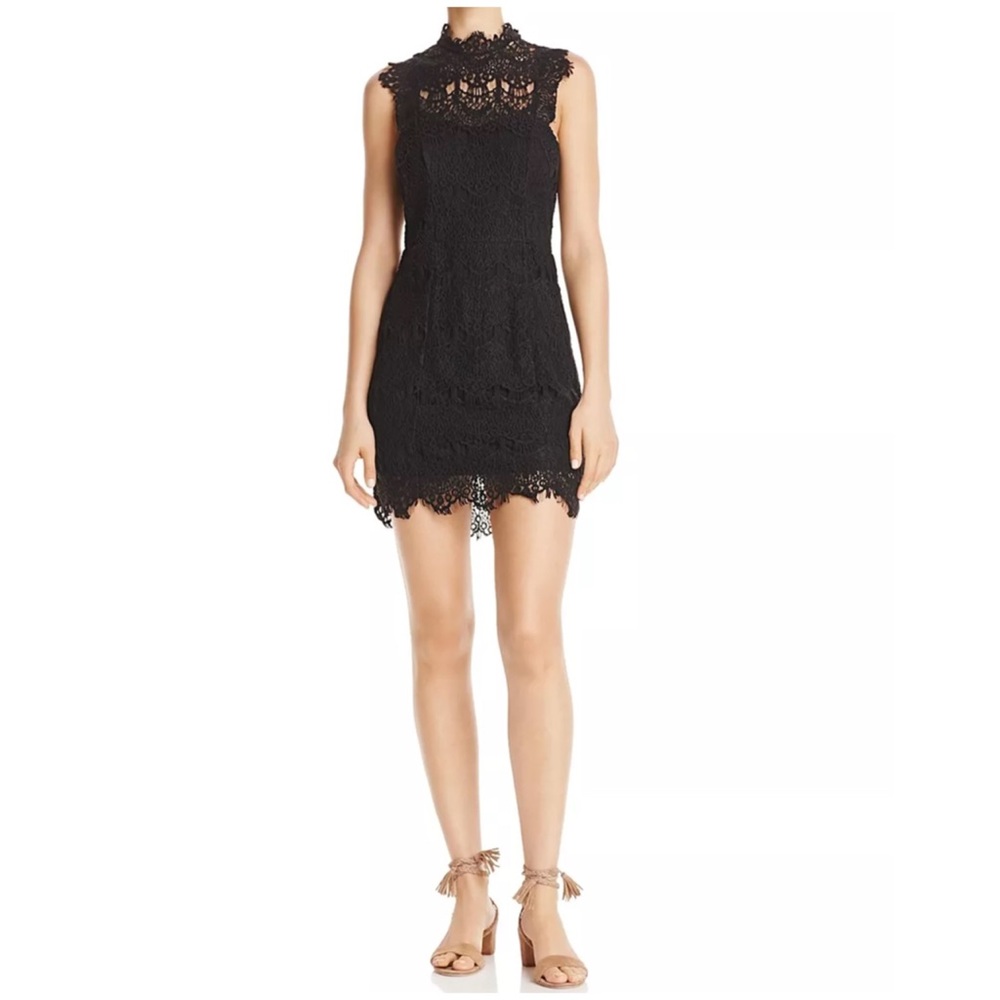 FREE PEOPLE Intimately Daydream Lace Bodycon High Neck Cut Out Slip Dress, Black
